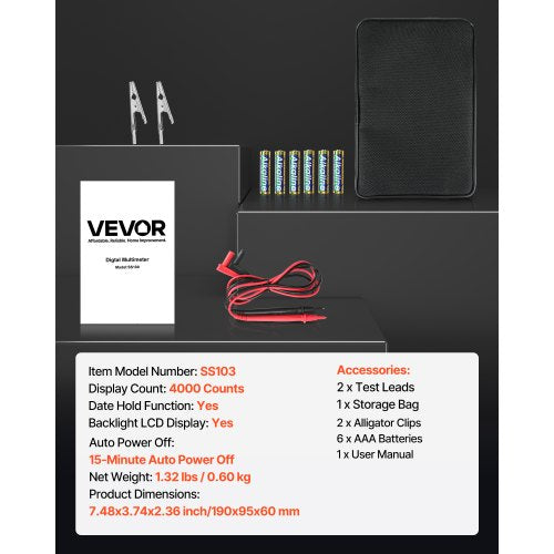 digital multimeter, 4000-siffrors TRMS voltmeter ohmmeter, 1000V AC/DC spänningstestare med omkopplingsbart automatiskt/manuellt område för spänning, resistans och kontinuitetsmätning |  EU
