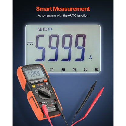 digital multimeter, 6000-siffrors TRMS DC/AC voltmeter strömtester, automatiskt varierande multimeter för ström, spänning, resistans, kapacitans, temperatur, dioder, kontinuitet, lågimpedansmätning |  EU