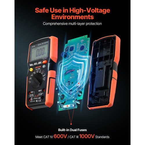 digital multimeter, 6000-siffrors TRMS DC/AC voltmeter strömtester, automatiskt varierande multimeter för ström, spänning, resistans, kapacitans, temperatur, dioder, kontinuitet, lågimpedansmätning |  EU