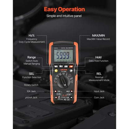digital multimeter, 6000-siffrors TRMS DC/AC voltmeter strömtester, automatiskt varierande multimeter för ström, spänning, resistans, kapacitans, temperatur, dioder, kontinuitet, lågimpedansmätning |  EU