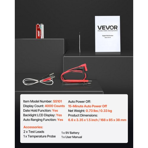 digital multimeter, 4000-siffrors TRMS DC/AC voltmeter strömtester, multimeter med automatiskt område för ström, spänning, resistans, kapacitans, temperatur, dioder, kontinuitet, arbetscykelmätningar |  EU