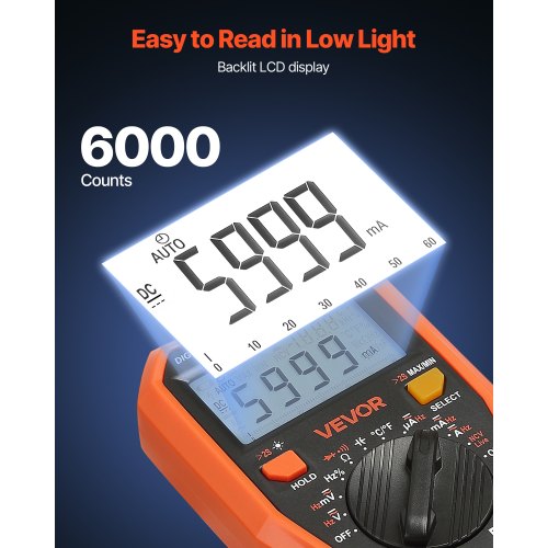 digital multimeter, 6000-enheters TRMS DC/AC voltmeter strömtestare, professionell NCV-multimeter för ström, spänning, resistans, kapacitans, arbetscykel, temperatur, dioder, kontinuitet, fasledningstest |  EU