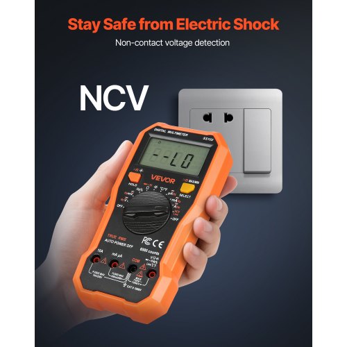 digital multimeter, 6000-enheters TRMS DC/AC voltmeter strömtestare, professionell NCV-multimeter för ström, spänning, resistans, kapacitans, arbetscykel, temperatur, dioder, kontinuitet, fasledningstest |  EU