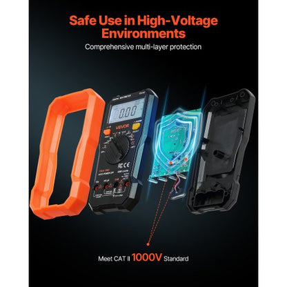 digital multimeter, 6000-enheters TRMS DC/AC voltmeter strömtestare, professionell NCV-multimeter för ström, spänning, resistans, kapacitans, arbetscykel, temperatur, dioder, kontinuitet, fasledningstest |  EU