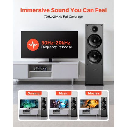 golvhögtalare, 2-vägs, golvstående tornhögtalare med 25,4 mm diskant, dubbla 203,2 mm bashögtalare, 600 W topp, frekvensgång 50 Hz–20 kHz, hållbart MDF-hölje, för hemmaljud, enkel |  EU