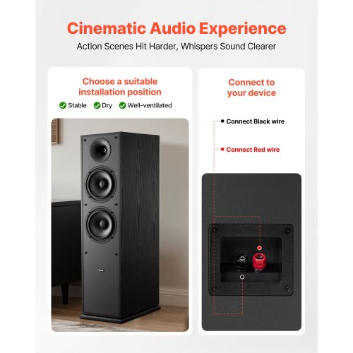 golvhögtalare, 2-vägs golvhögtalare med 25,4 mm diskant, dubbla 165,1 mm bashögtalare, 400 W topp, frekvensgång 65 Hz–20 kHz, hållbart MDF-hölje, för hemmaljud, par |  EU