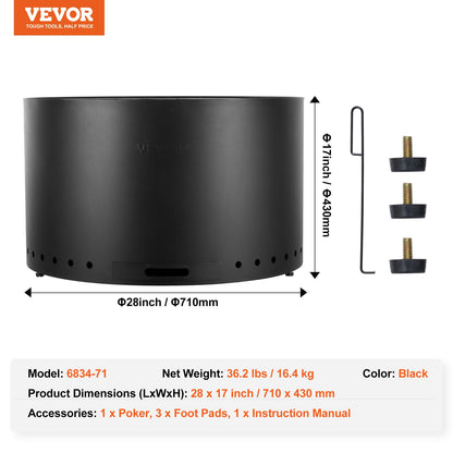 Smokeless Fire Pit Stove Bonfire 28 in Dia Wood Burning Stainless Steel