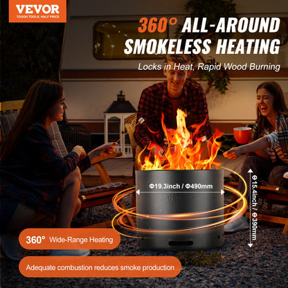 Smokeless Fire Pit Stove Bonfire 19,3 i Dia Vedeldad rostfritt stål