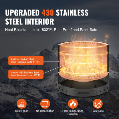 Smokeless Fire Pit Stove Bonfire 19,3 i Dia Vedeldad rostfritt stål