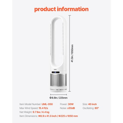 40" oscillerande tornfläkt 8 timmar timer 15.4ft/s hastighet med fjärrkontroll |  EU