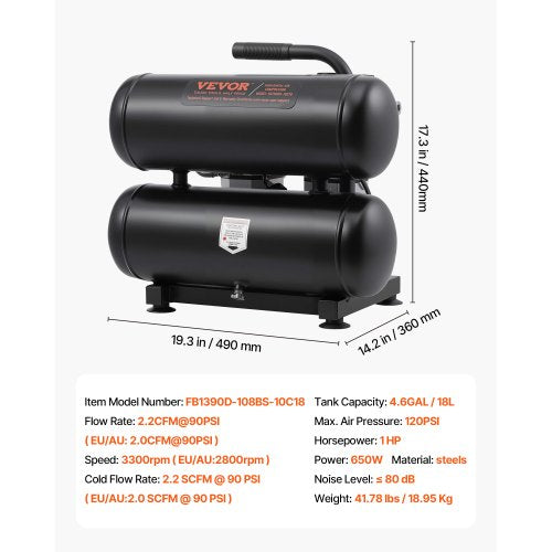 Air Compressor Compact Portable Oil-Free Compressor 4.6 Gallon 90 PSI