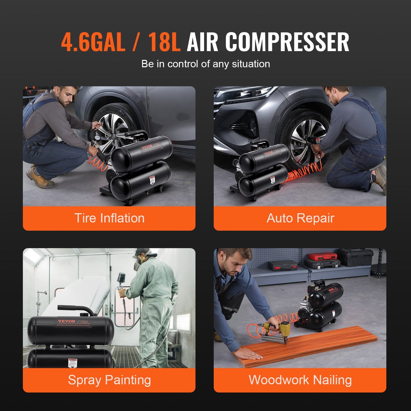 Luftkompressor Kompakt Bärbar Oljefri Kompressor 4,6 Gallon 90 PSI