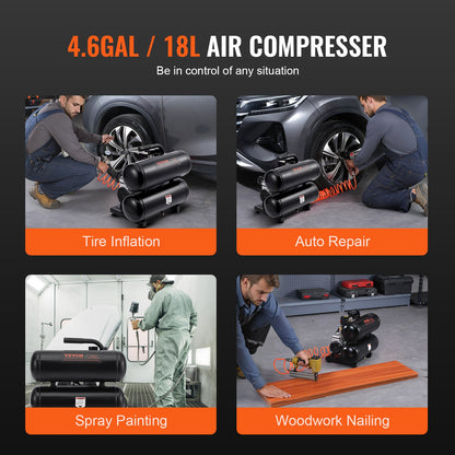 Luftkompressor Kompakt Bärbar Oljefri Kompressor 4,6 Gallon 90 PSI