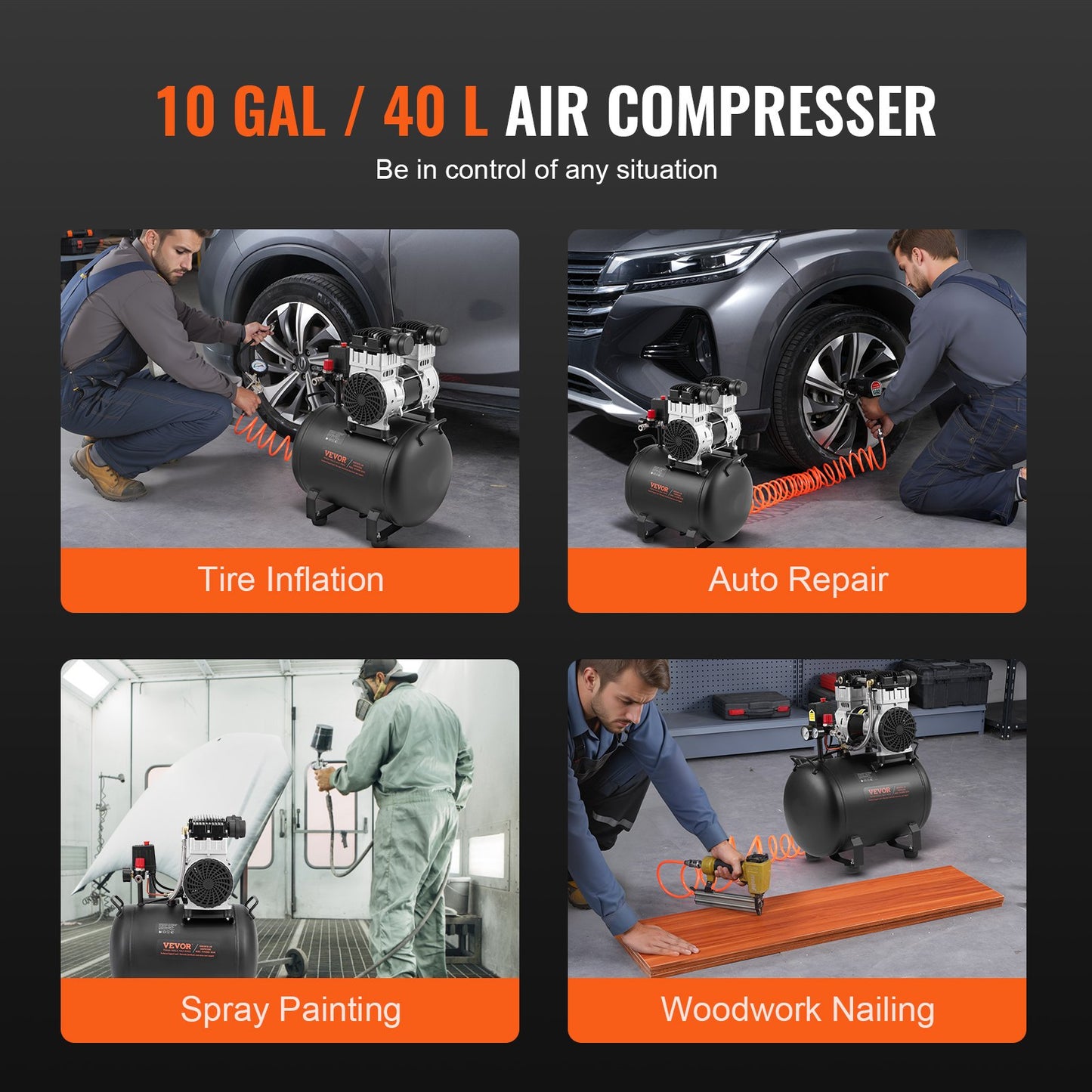 Luftkompressor Kompakt Bärbar Oljefri Kompressor 10 Gallon 90 PSI