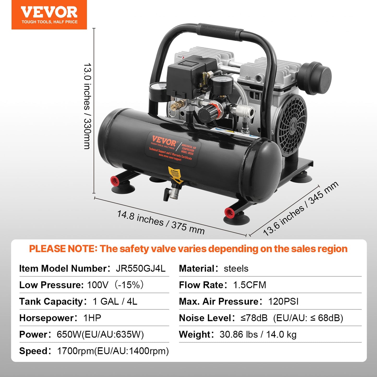 Luftkompressor Kompakt Bärbar Oljefri Kompressor 1 Gallon 7bar