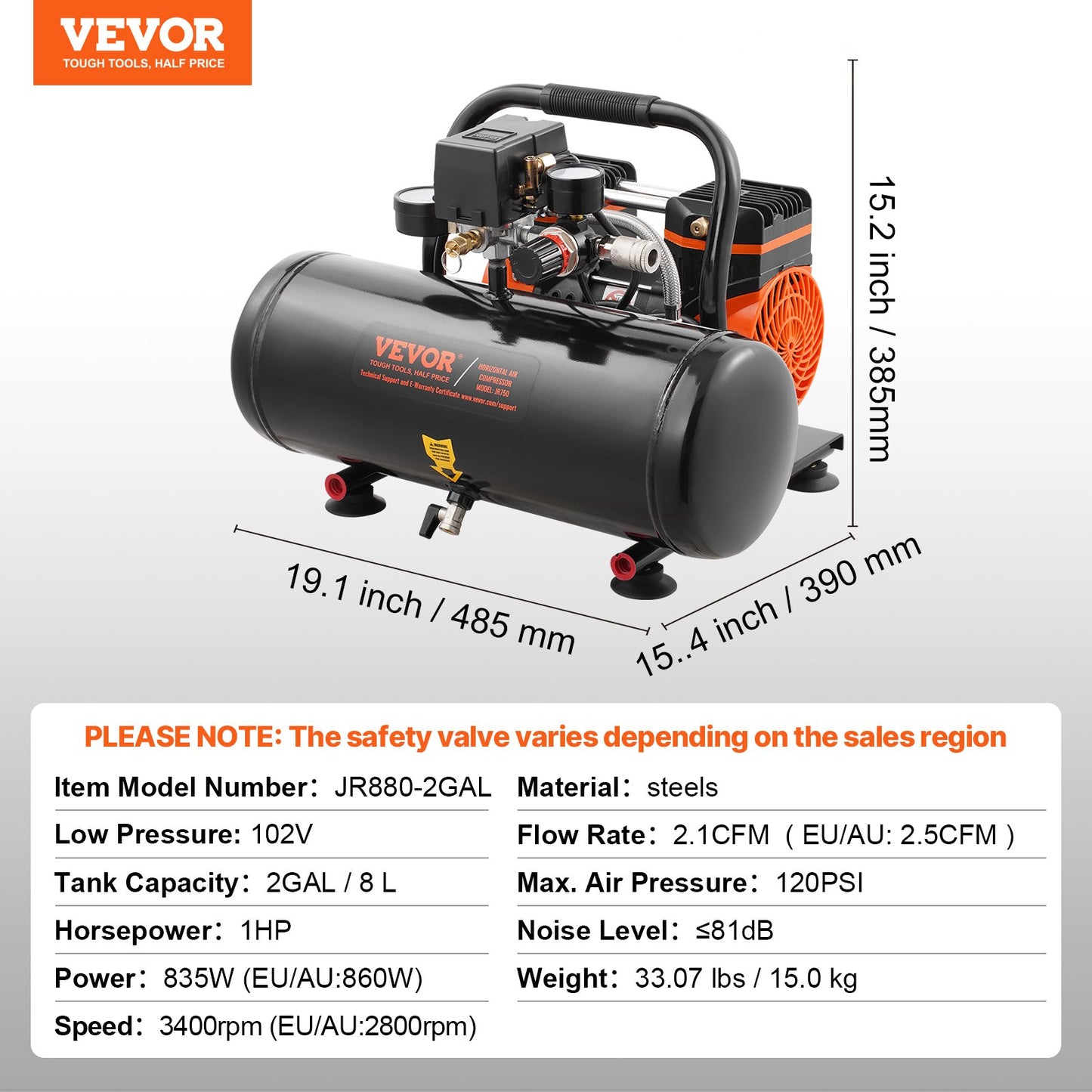 Luftkompressor Kompakt Bärbar Oljefri Kompressor 2 Gallon 8bar
