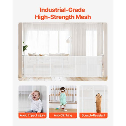 Infällbar Barngrind, 870 mm Hög, Kan Utfällas Upp Till 2800 mm Bredd, Infällbar Grind För Barn Eller Husdjur, Nätmaterial, Enkel Att Installera För Inomhustrappor, Dörröppningar, Hallar, Lekrum, Vit |  EU