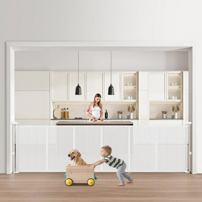 Infällbar Barngrind, 870 mm Hög, Kan Utfällas Upp Till 2800 mm Bredd, Infällbar Grind För Barn Eller Husdjur, Nätmaterial, Enkel Att Installera För Inomhustrappor, Dörröppningar, Hallar, Lekrum, Vit |  EU