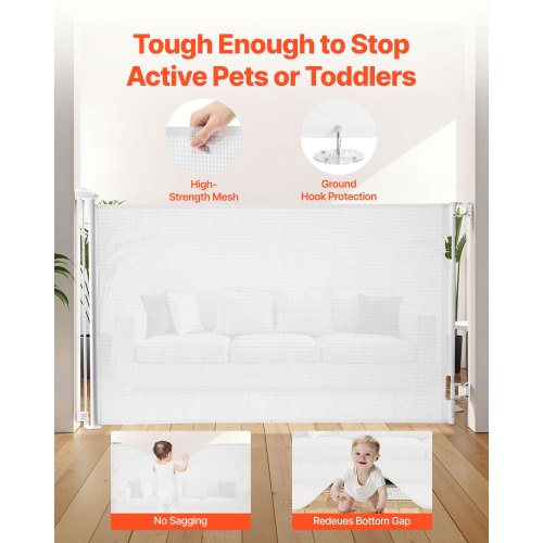 Infällbar Barngrind, Utdragbar till 1450 mm Bredd, 980 mm Hög, Med Säkerhetslås, Lätt att Använda, Gå Genom Utan Att Snubba, Nätgrind För Hundtrappor, Hallar, Inomhus/Utomhus, Vit |  EU