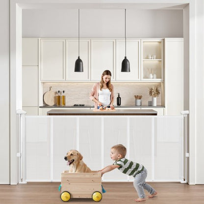 Retractable Baby Gate 870 mm High Extendable to 1800 mm Width Children Pets White