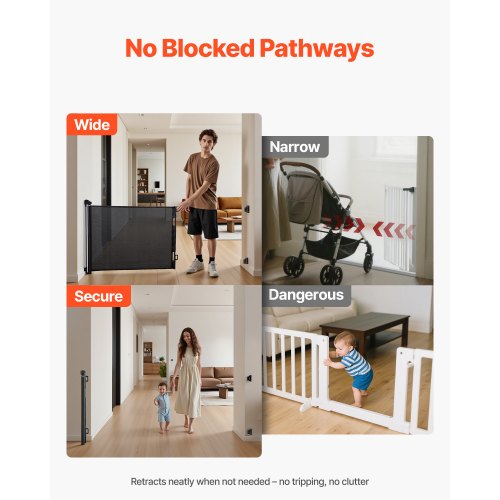 Infällbar Barngrind, Utdragbar till 1430 mm Bredd, 795 mm Hög, Med Säkerhetslås, Lätt att Använda, Gå Genom Utan Att Snubbla, Nätgrind För Hundtrappor, Hallar, Inomhus/Utomhus, Svart |  EU