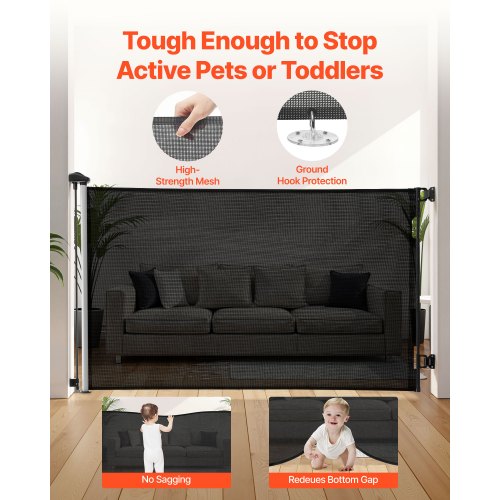 Infällbar Barngrind, Utdragbar till 1450 mm Bredd, 980 mm Hög, Med Säkerhetslås, Lätt att Använda, Gå Genom Utan Att Snubba, Nätgrind För Hundtrappor, Hallar, Inomhus/Utomhus, Svart |  EU