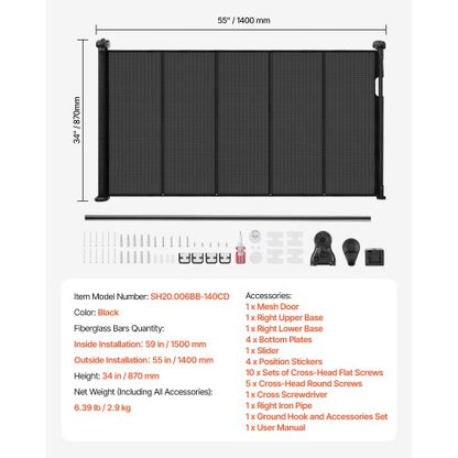 Infällbar Barngrind 870 mm Hög Utdragbar till 1400 mm Bredd Barn Husdjur Svart