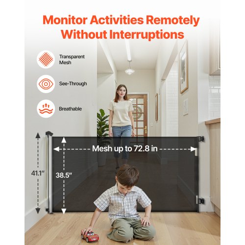 Infällbar Barngrind, Utdragbar till 1850 mm Bredd, 980 mm Hög, Med Säkerhetslås, Lätt att Använda, Gå Genom Utan Att Snubbla, Nätgrind För Hundtrappor, Hallar, Inomhus/Utomhus, Svart |  EU