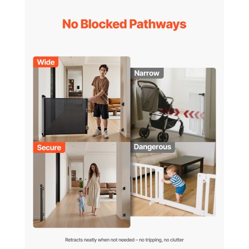 Infällbar Barngrind, Utdragbar till 1850 mm Bredd, 980 mm Hög, Med Säkerhetslås, Lätt att Använda, Gå Genom Utan Att Snubbla, Nätgrind För Hundtrappor, Hallar, Inomhus/Utomhus, Svart |  EU