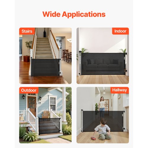 Infällbar Barngrind, Utdragbar till 1850 mm Bredd, 980 mm Hög, Med Säkerhetslås, Lätt att Använda, Gå Genom Utan Att Snubbla, Nätgrind För Hundtrappor, Hallar, Inomhus/Utomhus, Svart |  EU