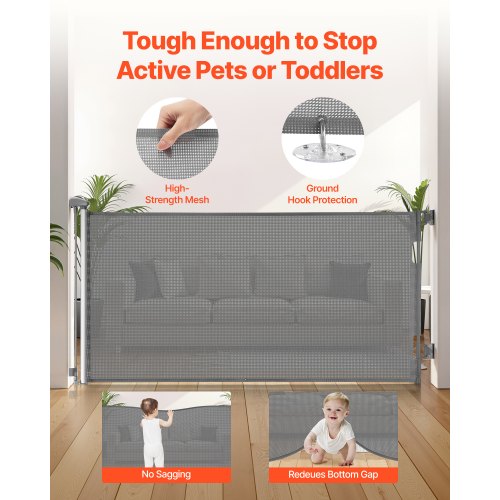 Infällbar Barngrind, Utdragbar till 1850 mm Bredd, 795 mm Hög, Med Säkerhetslås, Lätt att Använda, Gå Genom Utan Att Snubbla, Nätgrind För Hundtrappor, Hallar, Inomhus/Utomhus, Grå |  EU