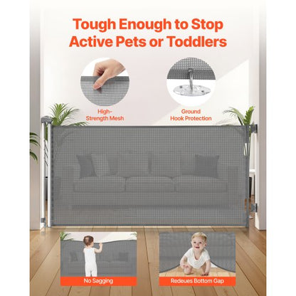 Infällbar Barngrind, Utdragbar till 1850 mm Bredd, 795 mm Hög, Med Säkerhetslås, Lätt att Använda, Gå Genom Utan Att Snubbla, Nätgrind För Hundtrappor, Hallar, Inomhus/Utomhus, Grå |  EU