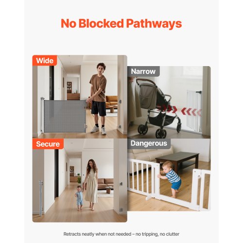 Infällbar Barngrind, Utdragbar till 1850 mm Bredd, 795 mm Hög, Med Säkerhetslås, Lätt att Använda, Gå Genom Utan Att Snubbla, Nätgrind För Hundtrappor, Hallar, Inomhus/Utomhus, Grå |  EU