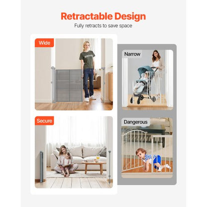Retractable Baby Gate 870 mm High Extendable to 1800 mm Width Children Pets Grey | EU