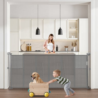 Retractable Baby Gate 870 mm High Extendable to 1800 mm Width Children Pets Grey | EU