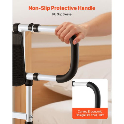 Sänggrind för äldre, hopfällbar och utdragbar sängstödgrind med sidohandtag och PU-ledstång, justerbar höjd för sängkant i kolstål, passar sänggrind för seniorer, queen size-säng, dubbelsäng och twin-säng |  EU