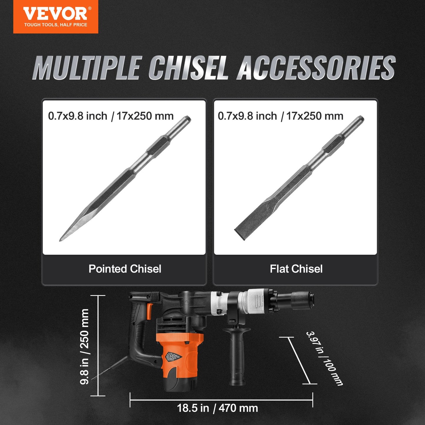 Demolition Jack Hammer Betongbrytare 1600W Elhammare 2 Mejselbitar