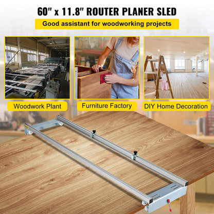 Frässchlitten, 60 Zoll/152,4 cm Breite, Flachführungslehre für die Holzbearbeitung mit Feststellfunktion, tragbar und einfach einzustellen, Trimmhobel zum Abflachen von Holz, Heimwerken