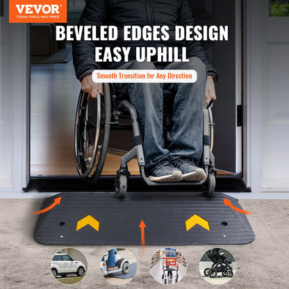 Rubber Threshold Ramp, 2-Inch Rise Threshold Ramp Doorway, Recycled Rubber Power Threshold Ramp, Rated 33069 lbs Load Capacity, Non-Slip Rubber Surface, Fixed Threshold Ramp for Wheelchair and Scooter