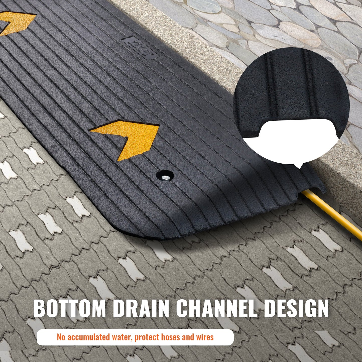 Rubber Threshold Ramp, 2-Inch Rise Threshold Ramp Doorway, Recycled Rubber Power Threshold Ramp, Rated 33069 lbs Load Capacity, Non-Slip Rubber Surface, Fixed Threshold Ramp for Wheelchair and Scooter