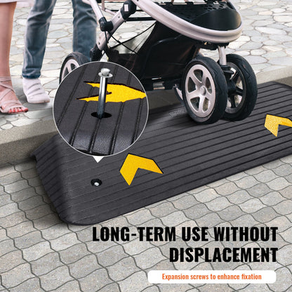 Rubber Threshold Ramp, 2-Inch Rise Threshold Ramp Doorway, Recycled Rubber Power Threshold Ramp, Rated 33069 lbs Load Capacity, Non-Slip Rubber Surface, Fixed Threshold Ramp for Wheelchair and Scooter