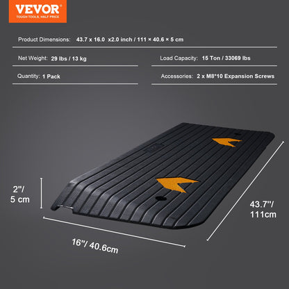 Rubber Threshold Ramp, 2-Inch Rise Threshold Ramp Doorway, Recycled Rubber Power Threshold Ramp, Rated 33069 lbs Load Capacity, Non-Slip Rubber Surface, Fixed Threshold Ramp for Wheelchair and Scooter