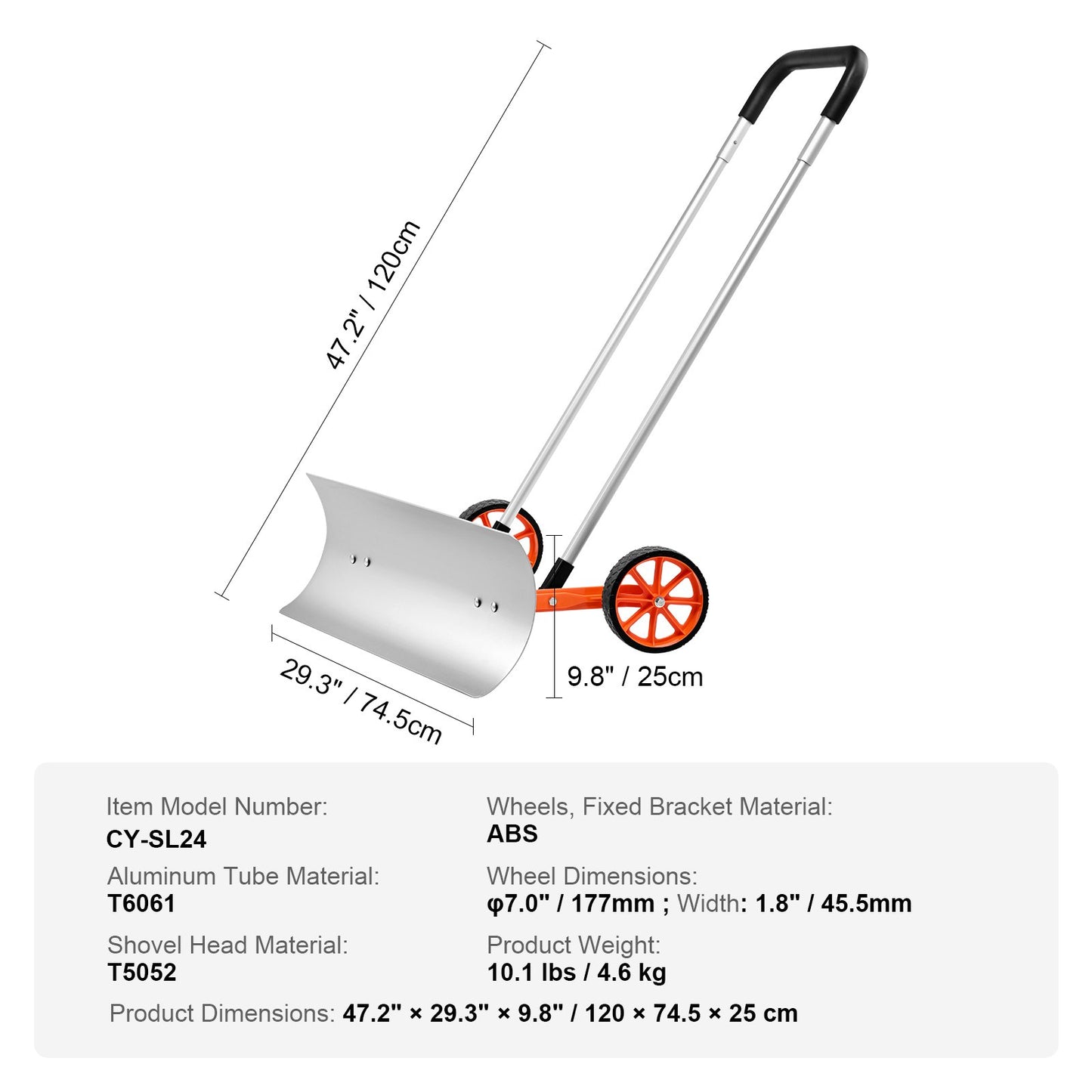 Schneeschaufel mit Rädern, 30-Zoll-Schneeschaufel für die Auffahrt, Metall-Schneeschaufel zum Schneeräumen, robuster Schaufelschieber mit breiter Klinge und U-förmigem Griff aus Aluminiumlegierung