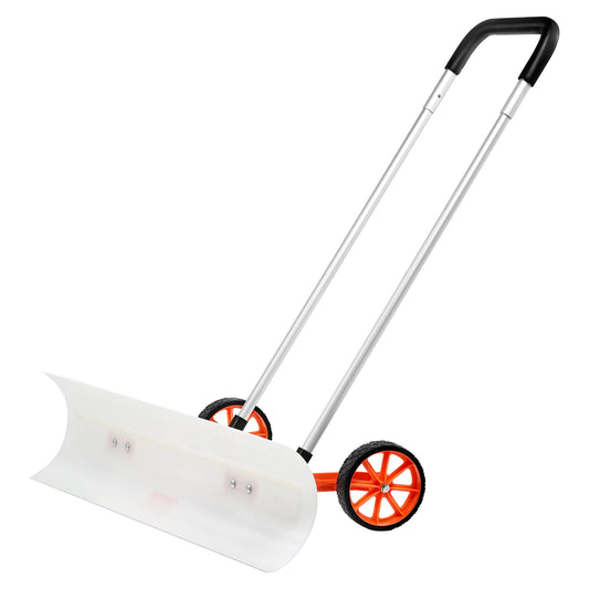 Snöskyffel med hjul, 37 tums snöskyffel för uppfart, ABS snöskyffel för snöröjning, kraftig spadeskjutare med brett blad och U-format handtag i aluminiumlegering