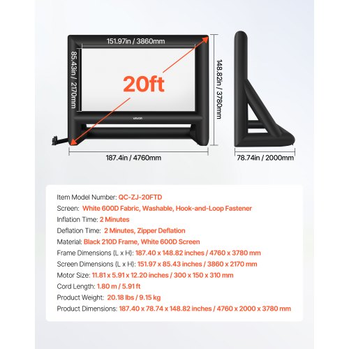 6 Meter Inflatable Movie Screen 16:9 600D Movie Projection with Portable Bag