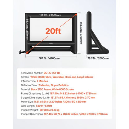 6 Meter Inflatable Movie Screen 16:9 600D Movie Projection with Portable Bag