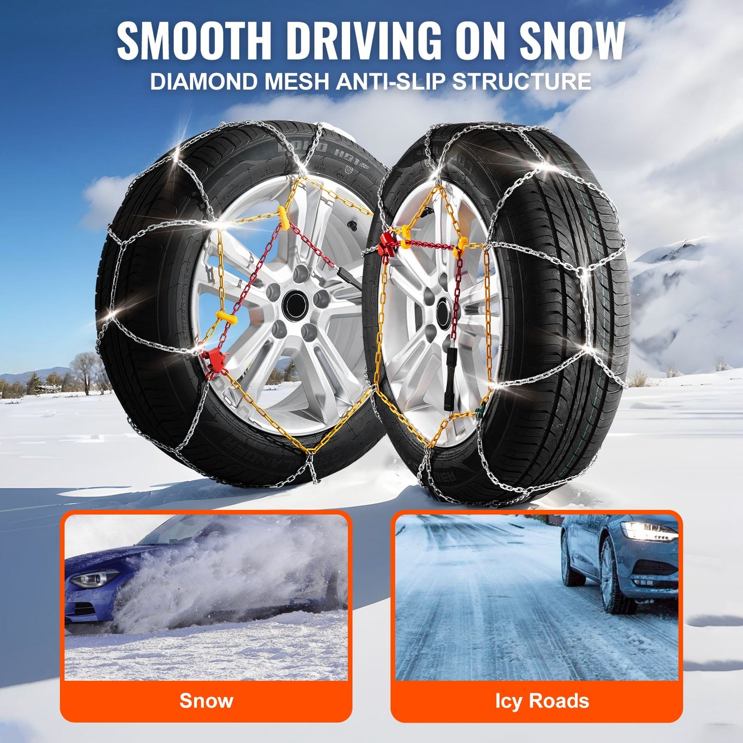2ST Snökedjor Manganlegering Stål Dragdäckskedjor Silver
