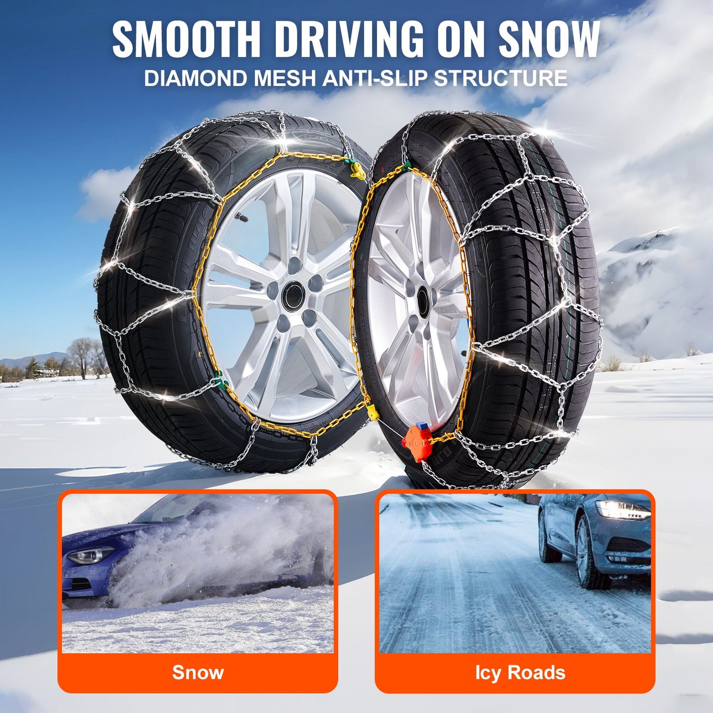 2ST Snökedjor Manganlegering Stål Dragdäck Snökedjor Silver