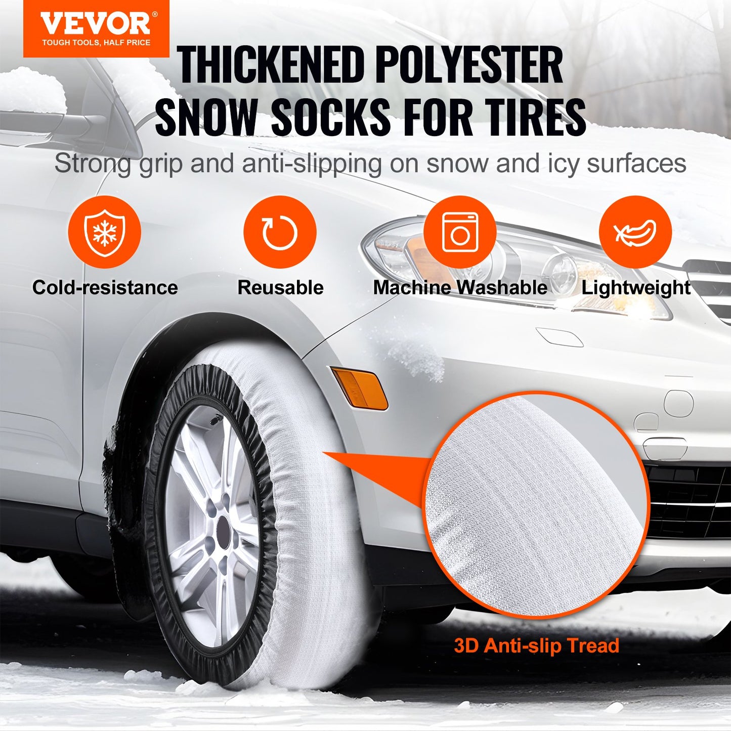 2PCS Verdickte Schneesocken für Reifen Schneetraktion Reifenschutz-Groß