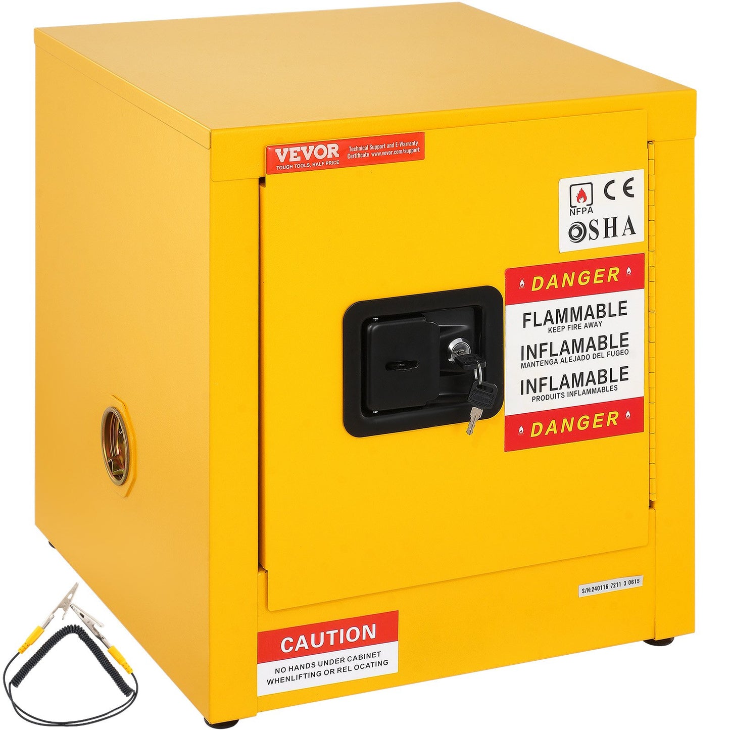 11 Gallon Safety Cabinet 16.9" X 16.9" X 18.1" Hazardous Hinges Manual Hot